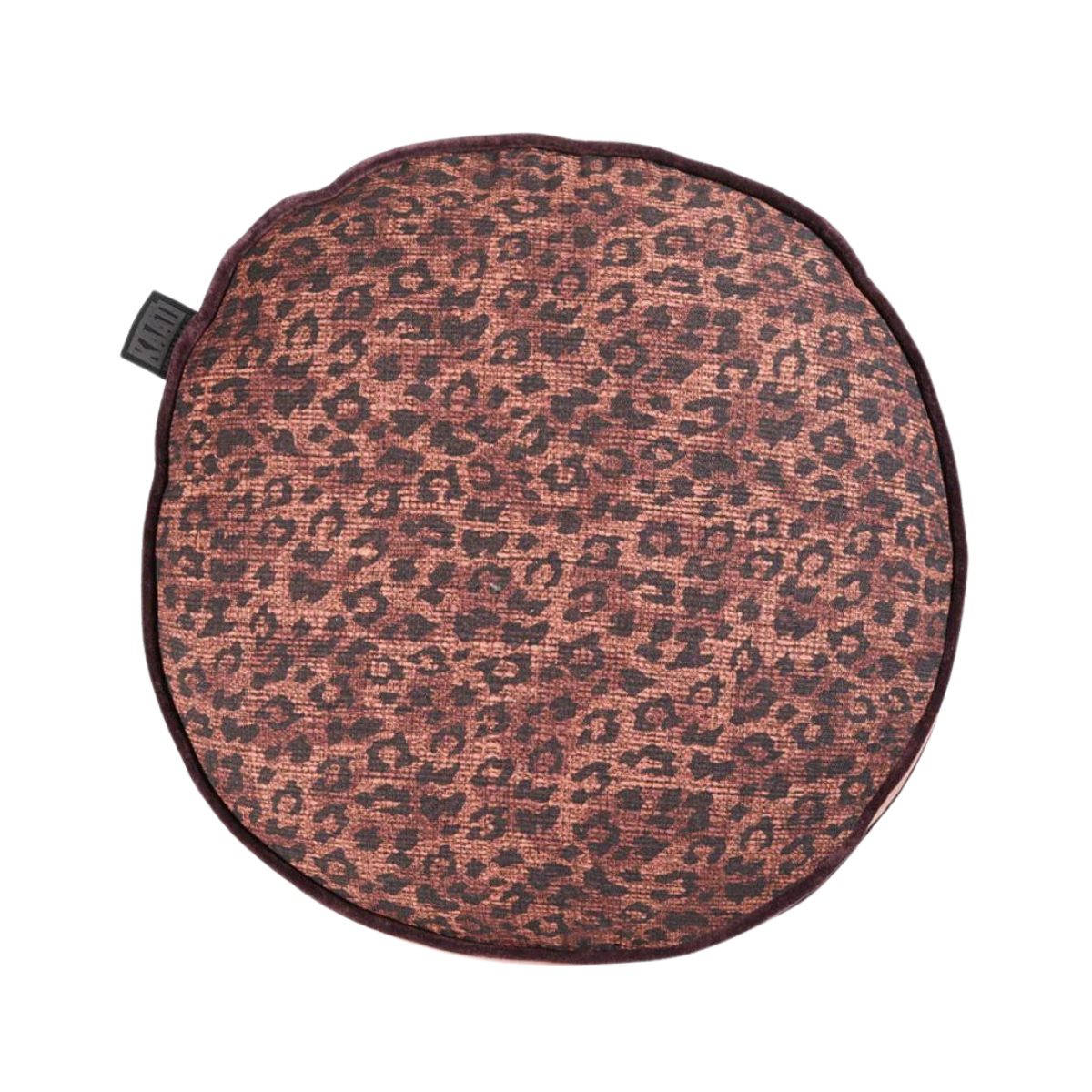 Elegant Burgundy Round Cushion with Animal Print in Cotton