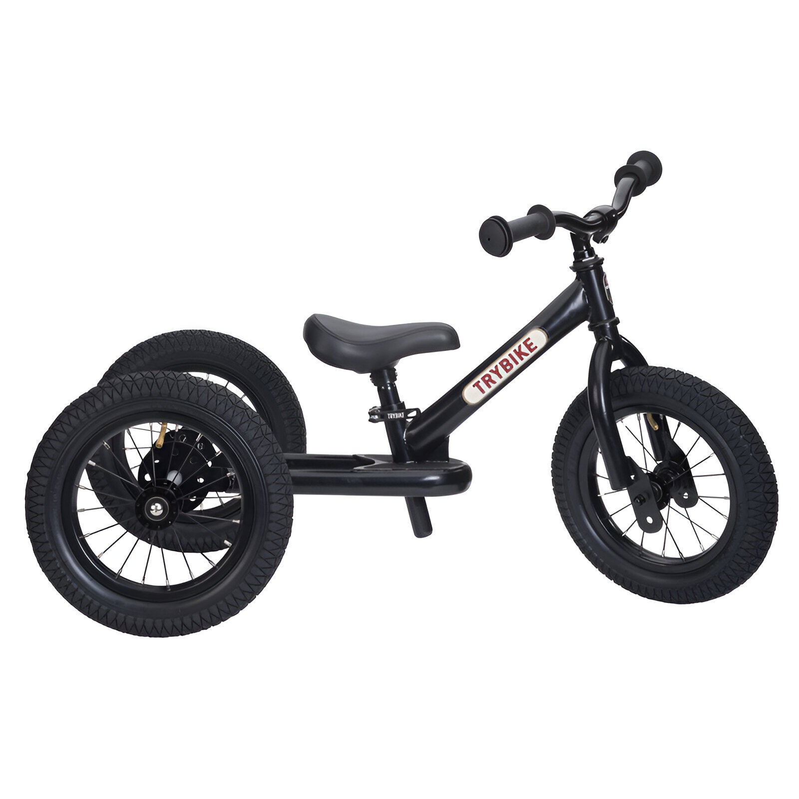 Trybike Black Steel Balance Bike ready for learning and fun.