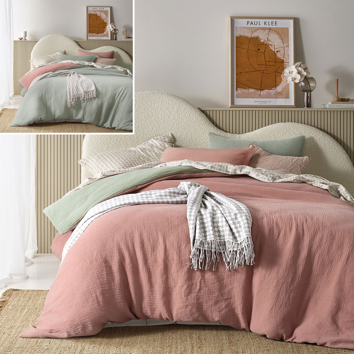 Clay - Sage Reversible | Cotton Gauze Quilt Cover Set Super | King