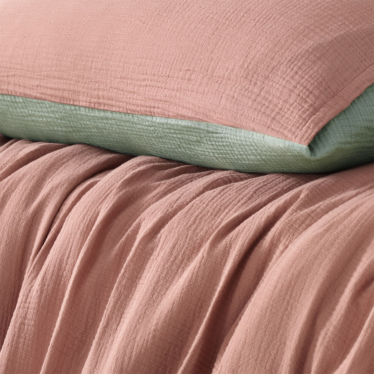 Clay - Sage Reversible | Cotton Gauze Quilt Cover Set Super | King