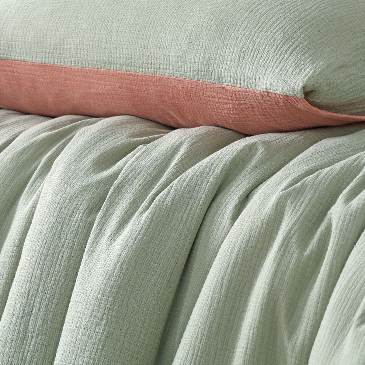 Clay - Sage Reversible | Cotton Gauze Quilt Cover Set Super | King