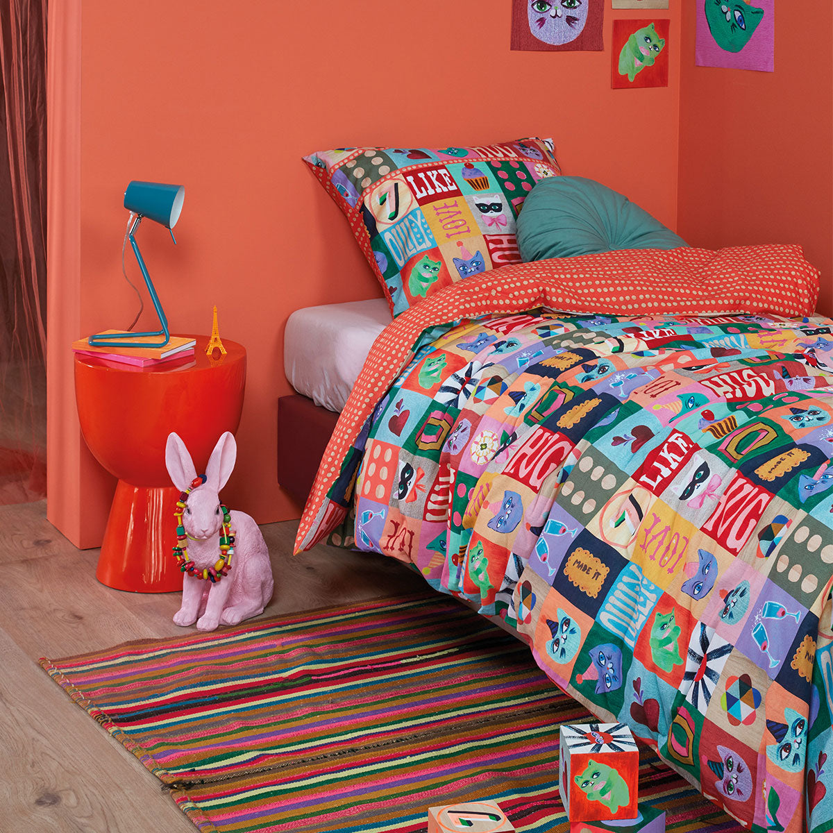 Party Blocks Cotton Quilt Cover Set Single