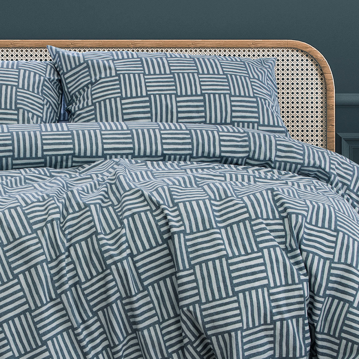 Fletcher Faded Indigo Printed Quilt Cover Set Queen