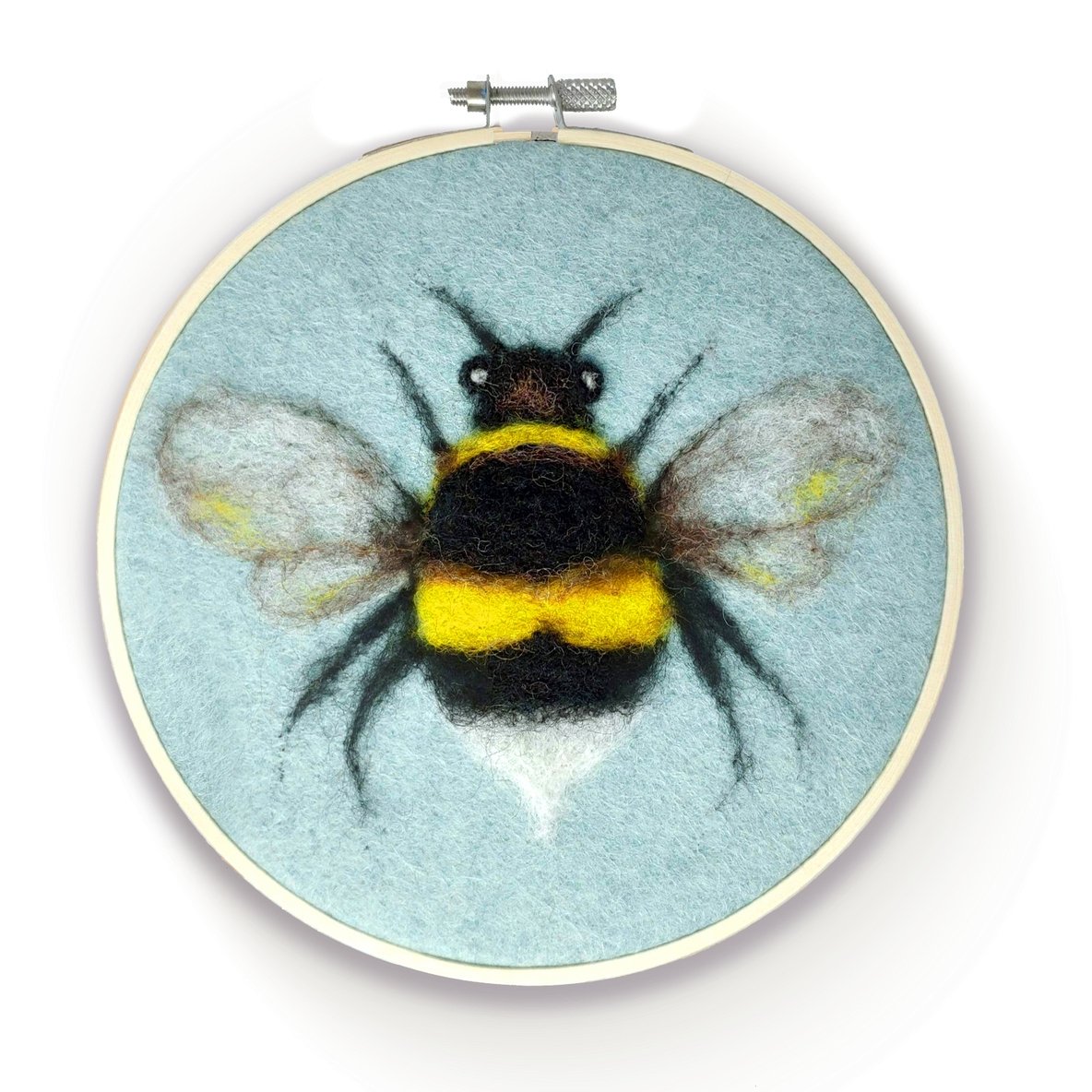 Bee in a hoop needle felt kit completed bee in timber hoop