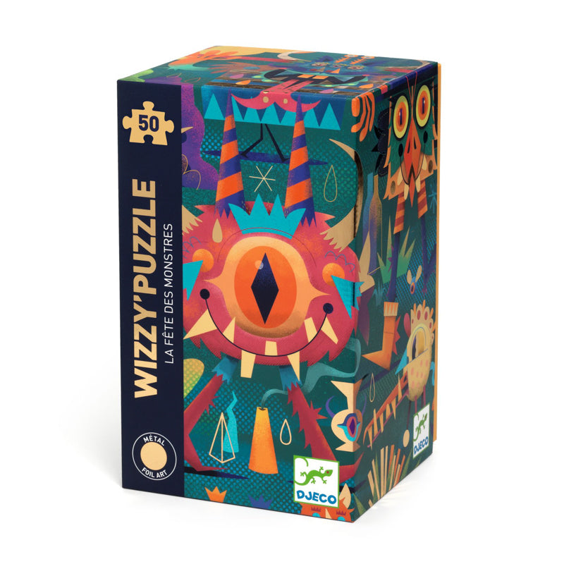 djeco monster party 50 piece wizzy jigsaw puzzle box