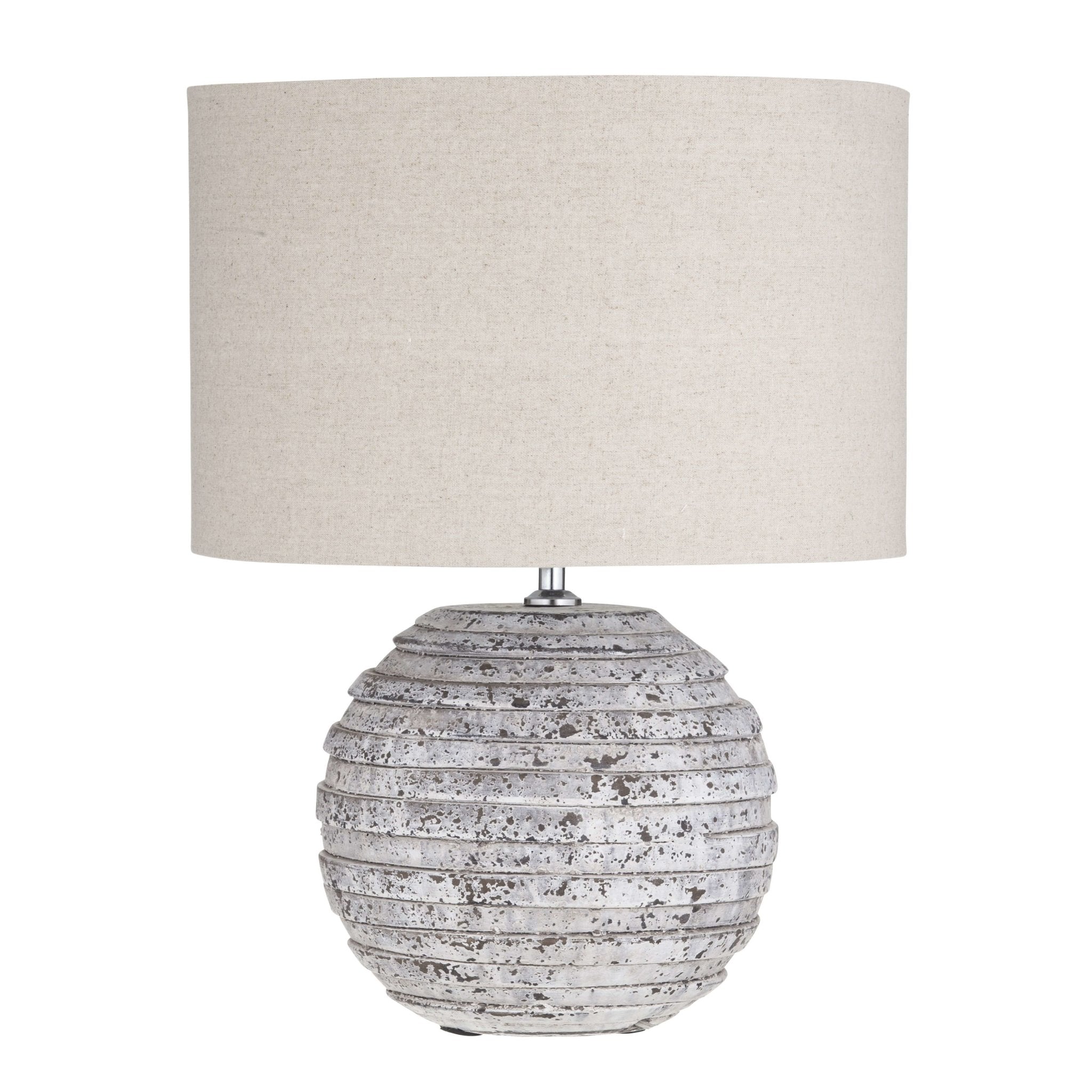 Domain Large Table Lamp or Bedside Lamp Grey Concrete Look Round Base Natural Linen Shade