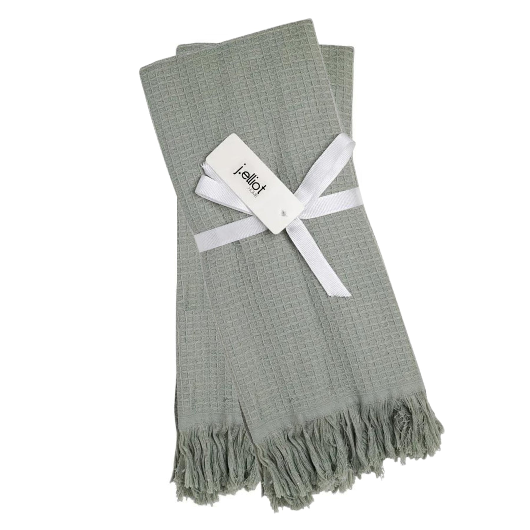 Soft and serene Camila Cotton Waffle Hand Towels in Pistachio with elegant fringe detailing.