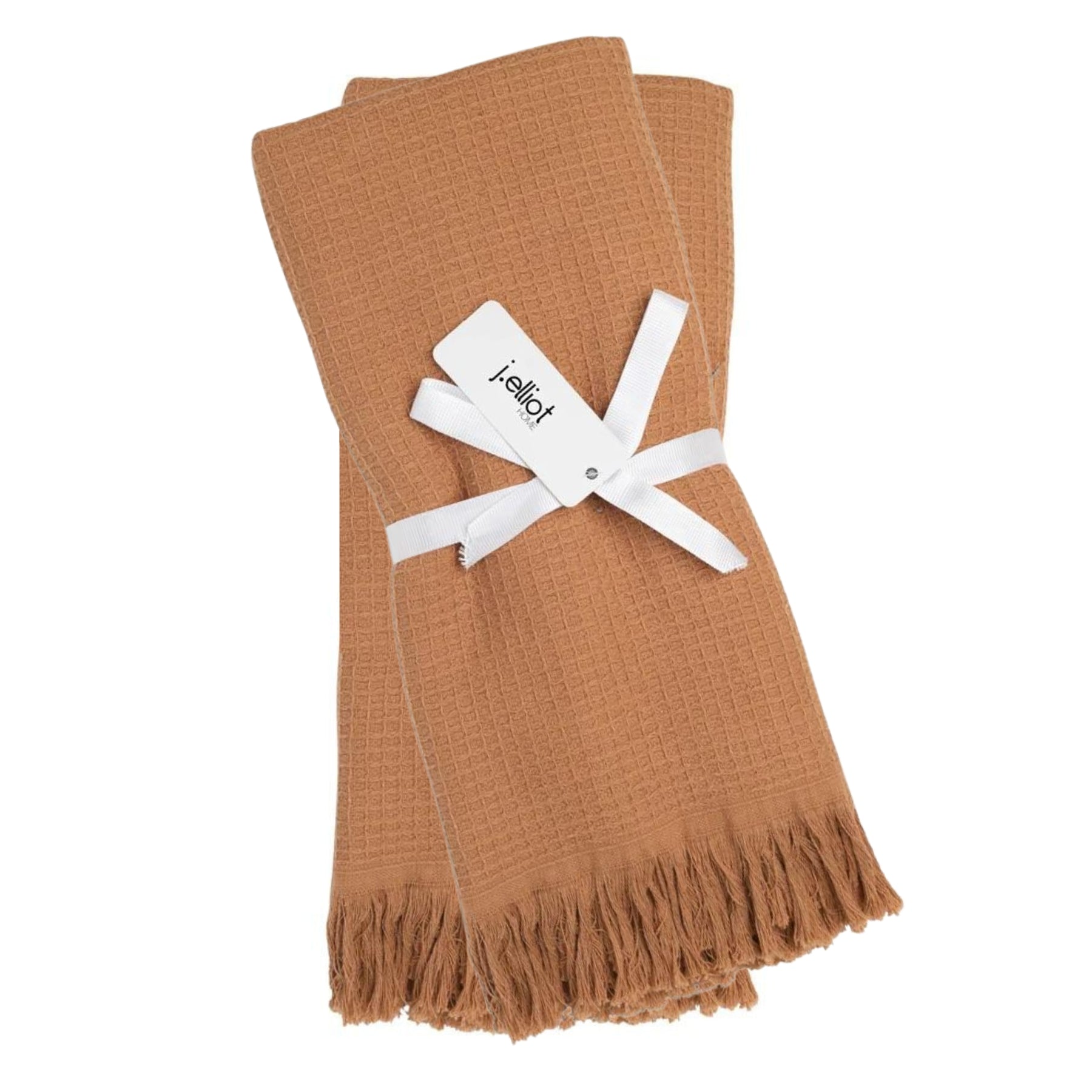 Camila Cotton Waffle Hand Towel in Earth with fringe detailing, showcasing the rich texture and absorbency