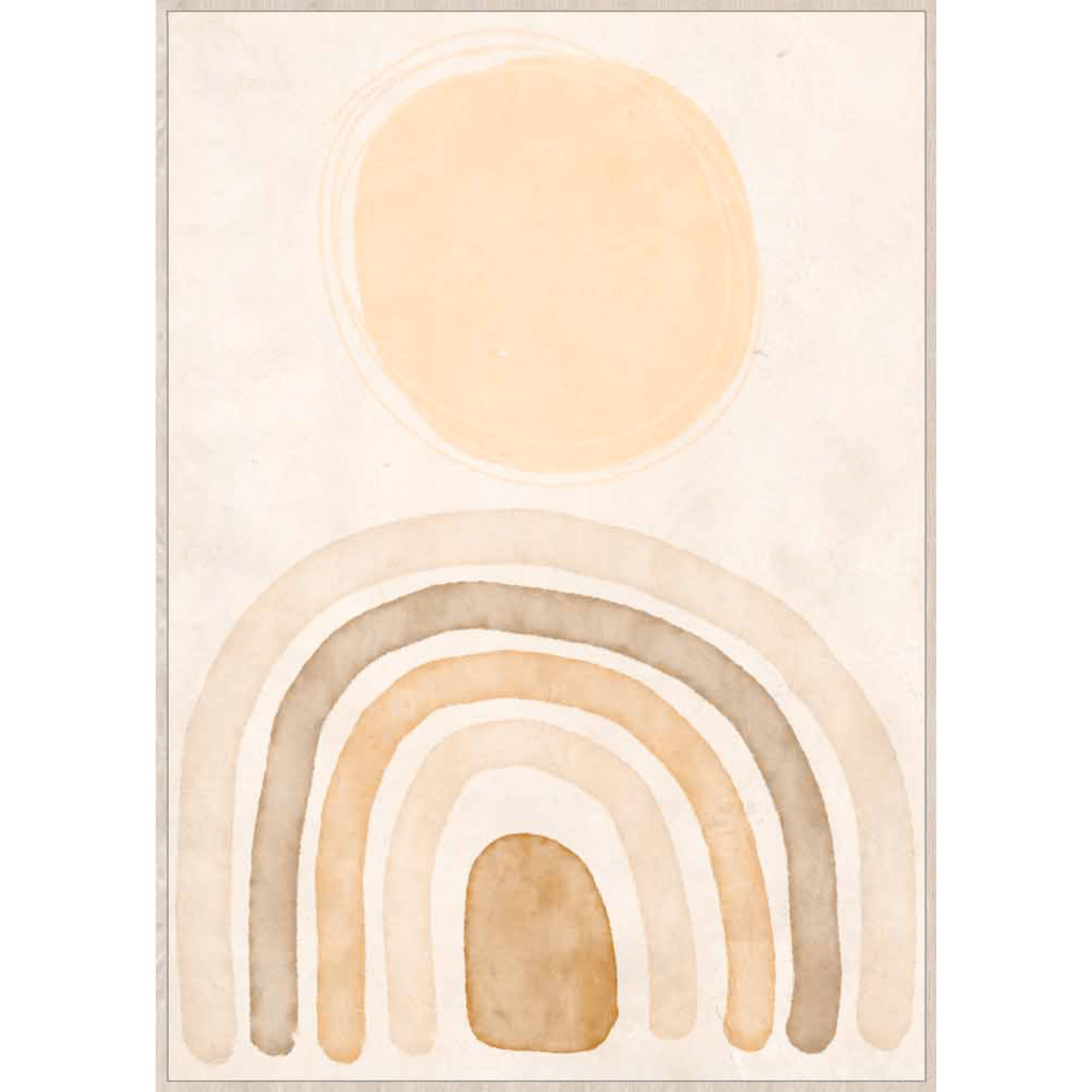 Dawn Rainbow sepia-toned artwork with natural frame, measuring 62cm by 92cm, perfect for home decor.