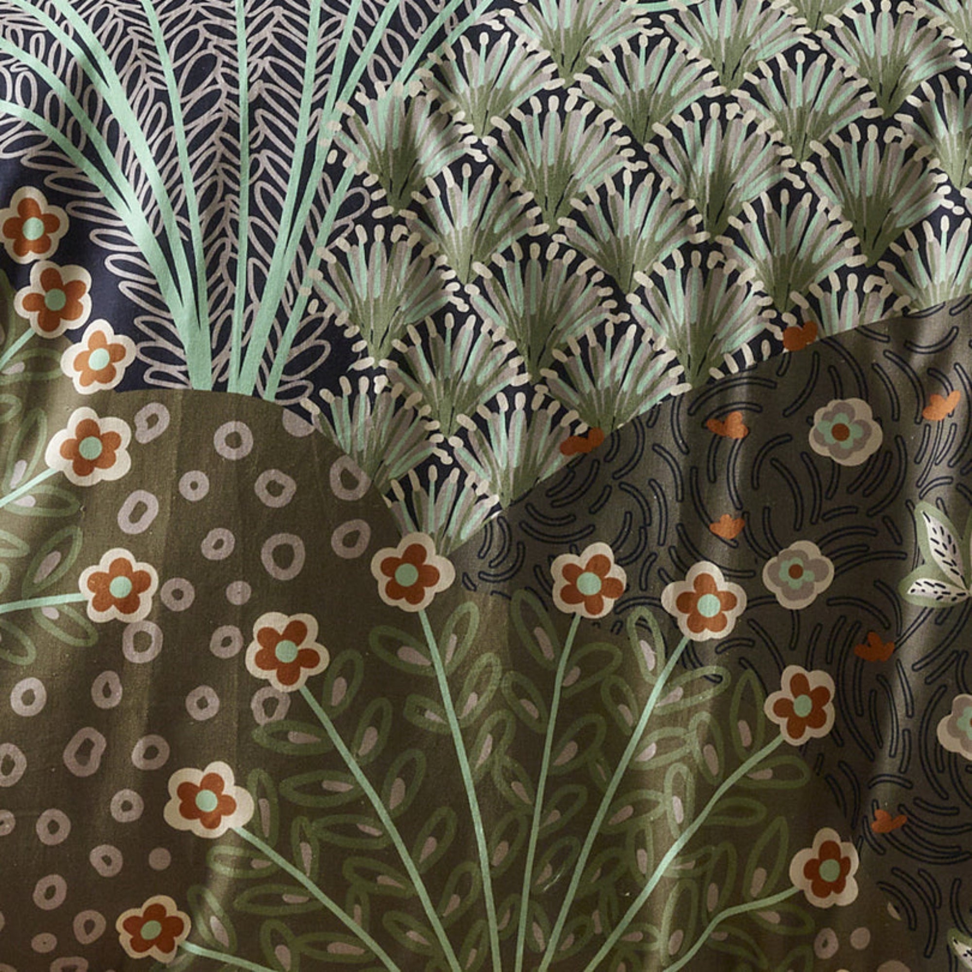 Detailed view of the Twilight Forest Bloom Queen Quilt Cover Set featuring a rich, forest-themed pattern.