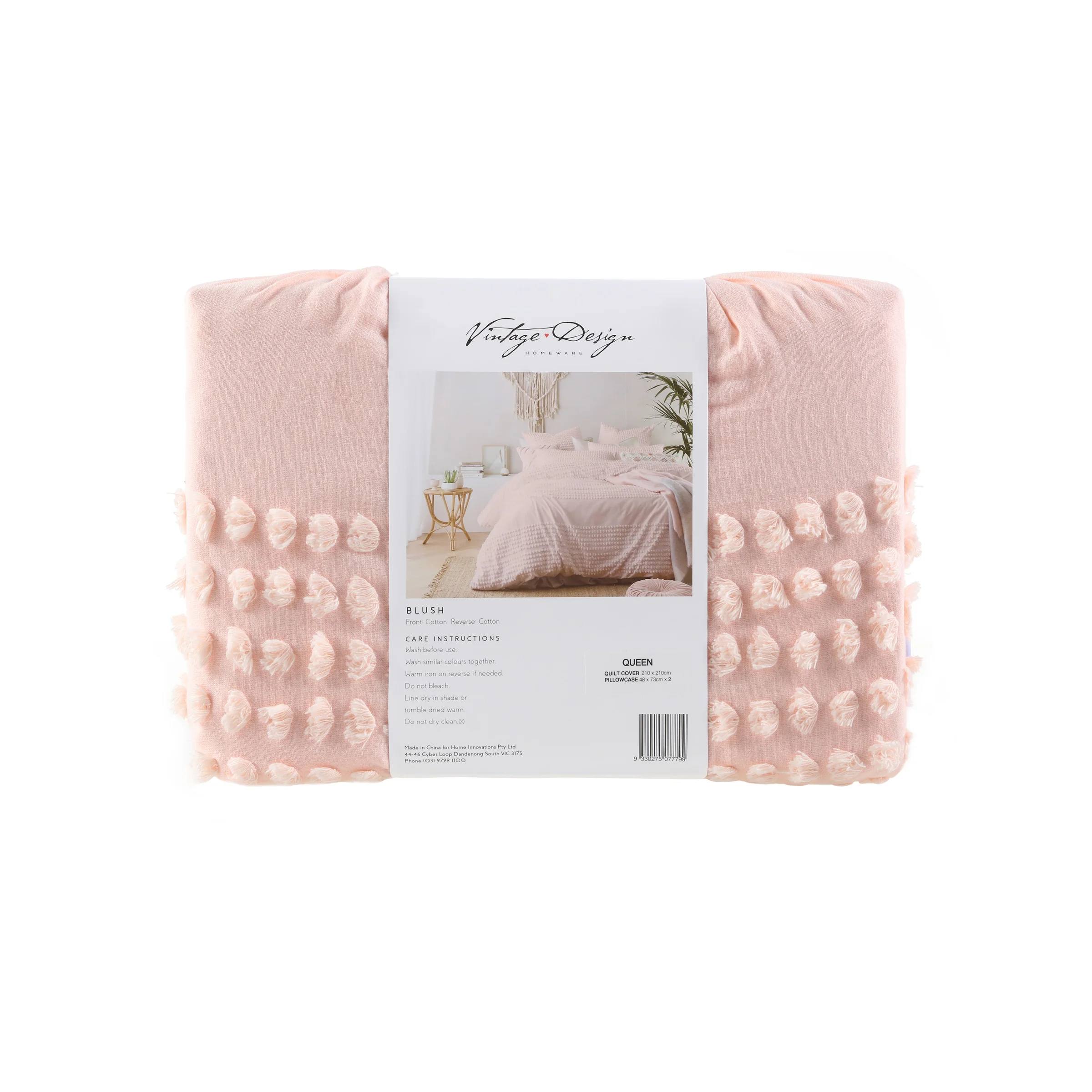 Back view of Betty Blush Queen Quilt Cover packaging  in Soft Cotton