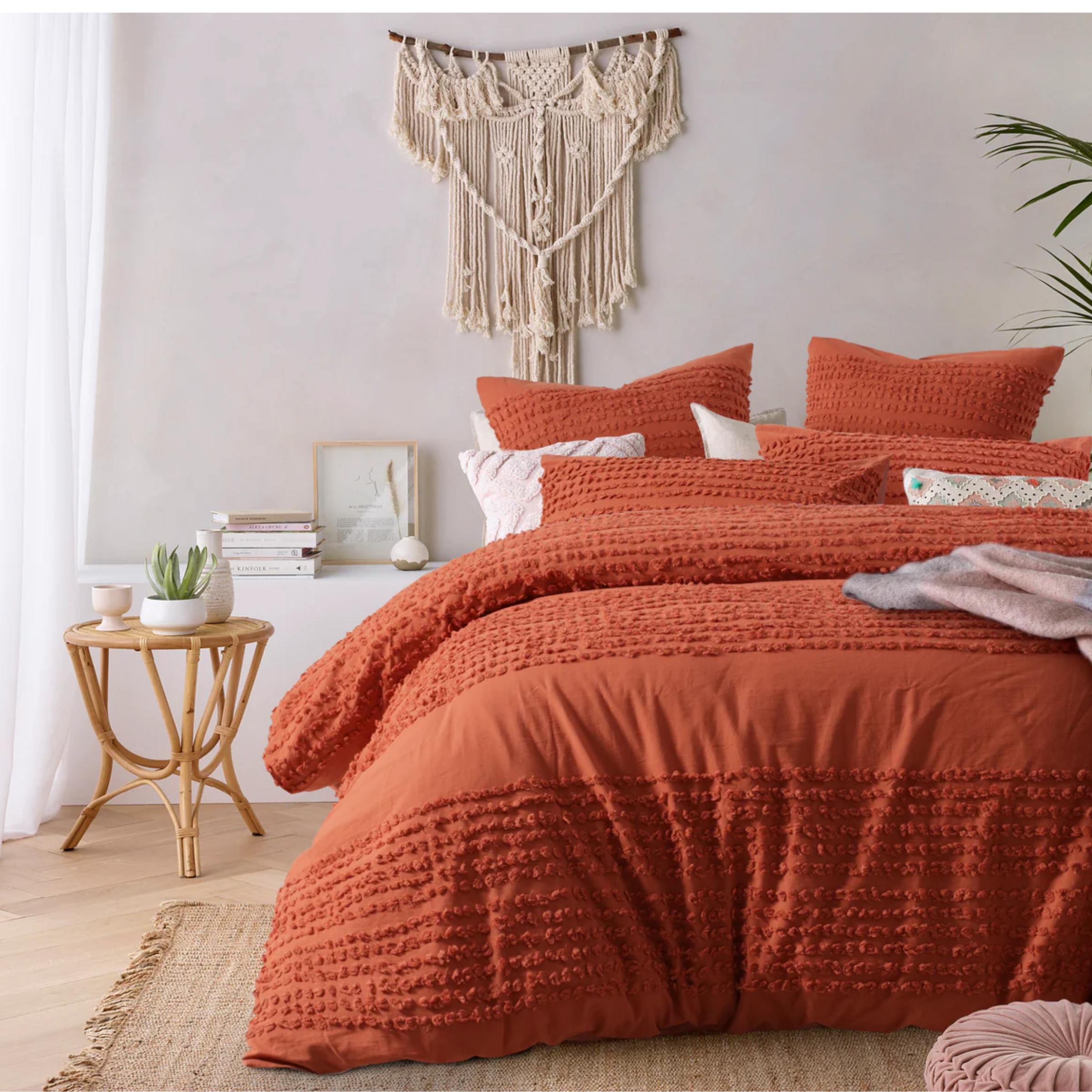 Warm and Cozy Betty Tobacco Single Quilt Cover in a stylish bedroom.