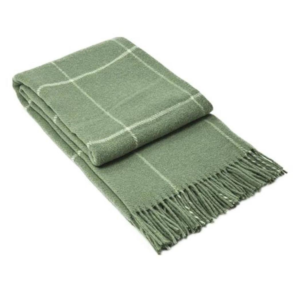 Brighton Sage Striped Wool Throw Rug, 100% New Zealand Wool, Ethically Sourced, Woven in Europe, Elegant Home Decor