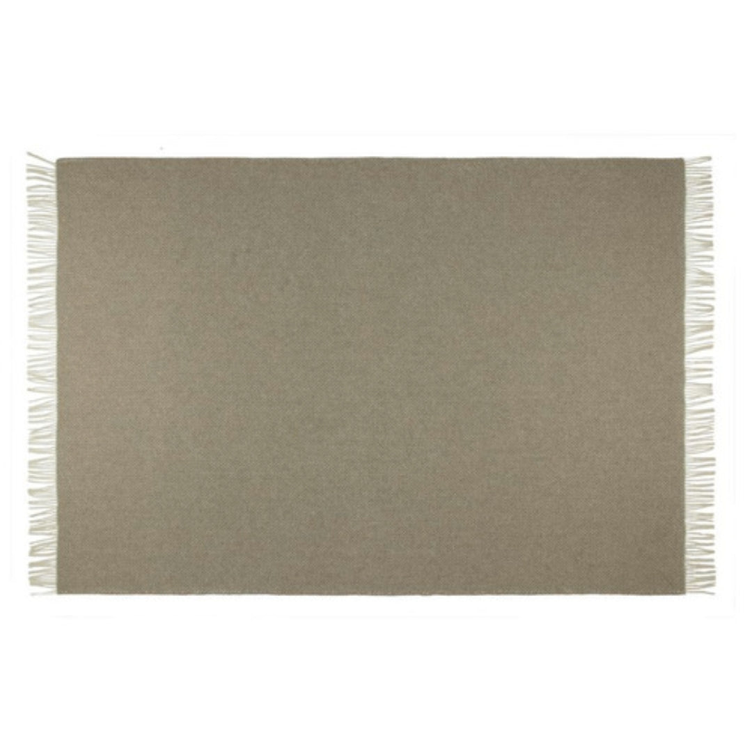 Chiswick Beige Merino Wool and Cashmere Throw neatly laid flat on a plain background, highlighting its simple elegance and luxurious texture.