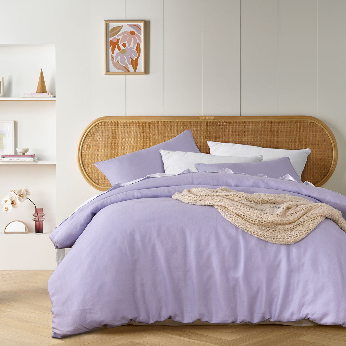 Lilac French Linen Quilt Cover Super King - A luxurious lilac quilt cover set made from premium French linen for super king-sized beds.