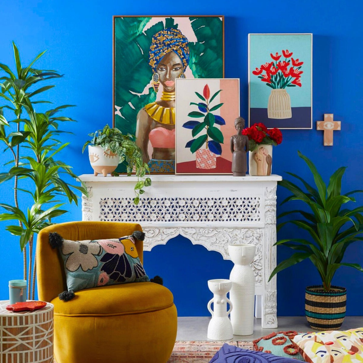 Artistic depiction of Nia in a colorful, quirky setting with hand-painted touches, framed in 60x80cm timber frame.