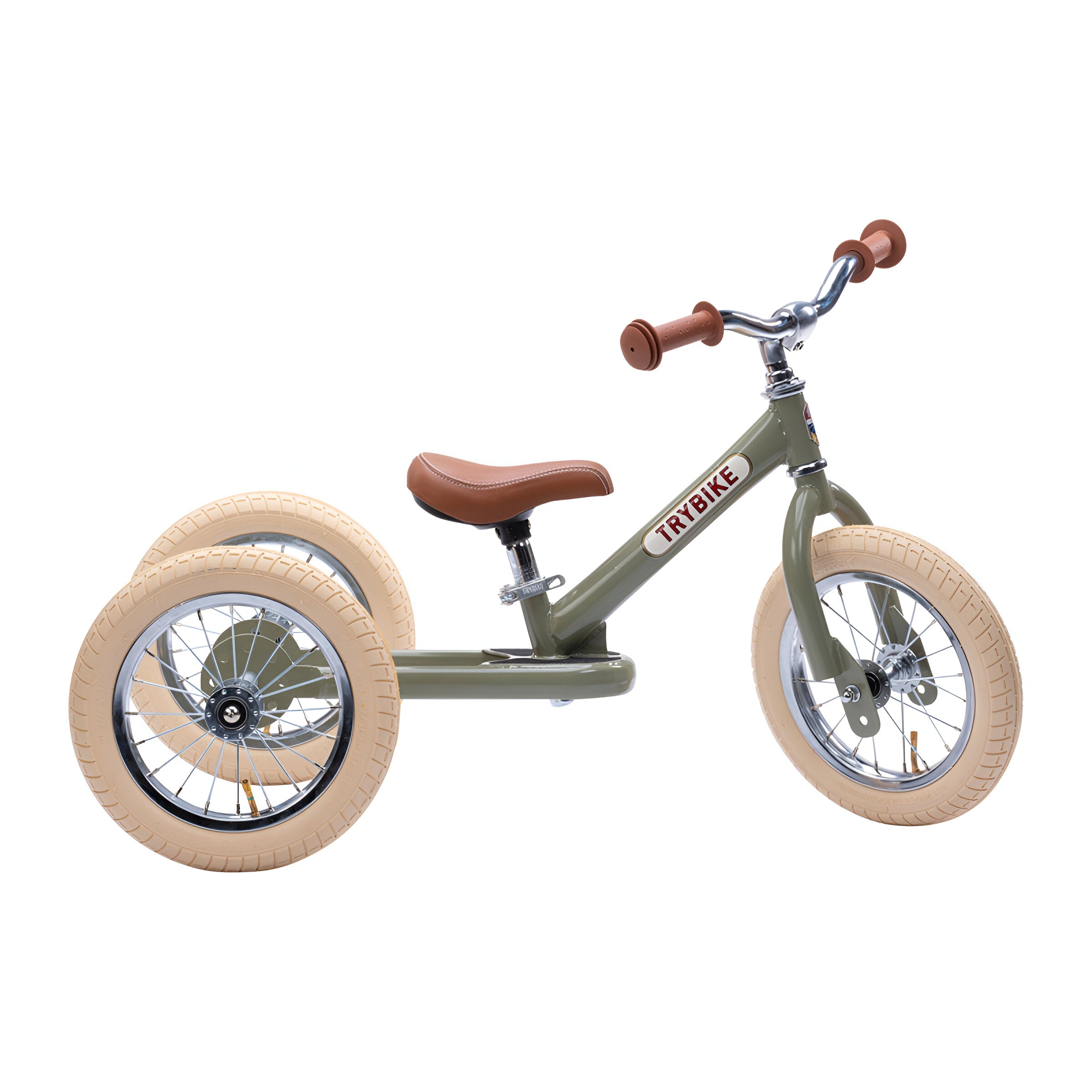 Trybike Vintage Green in tricycle mode for stability and support