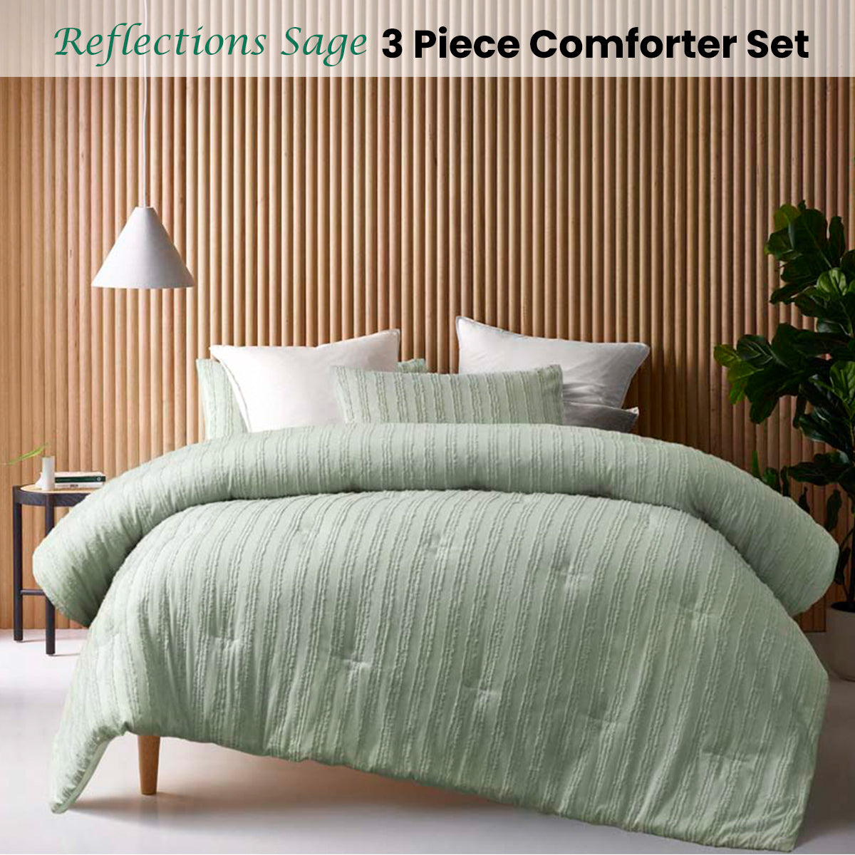 Vintage Design Homewares Reflections Sage 3 Piece Comforter Set Queen