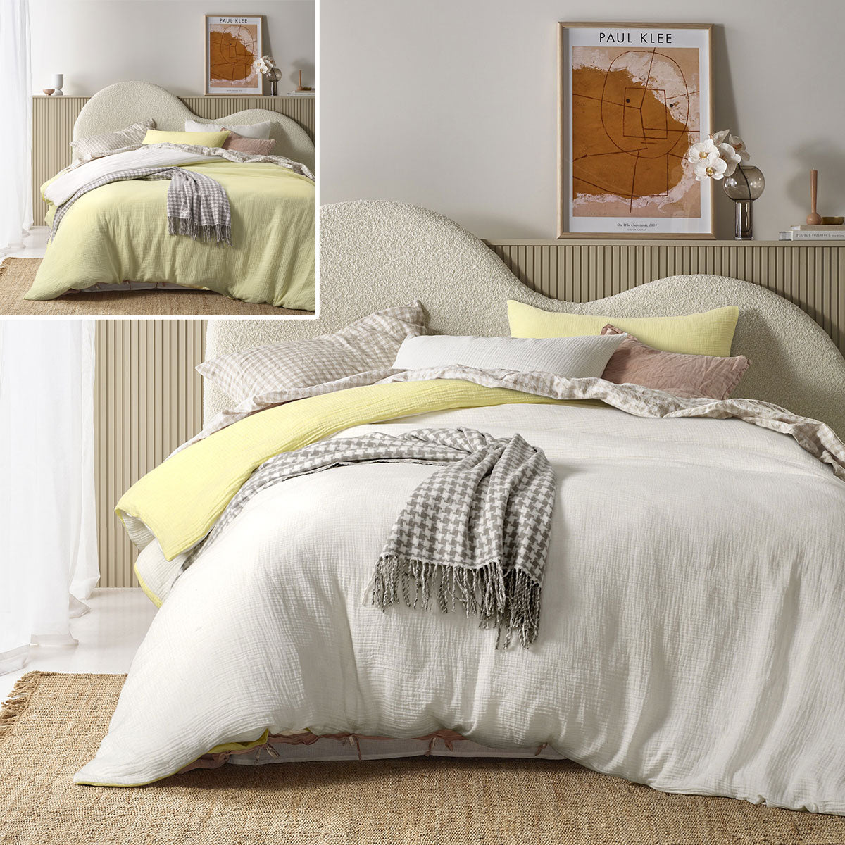 White - Butter Reversible | Cotton Gauze Quilt Cover Set | Queen