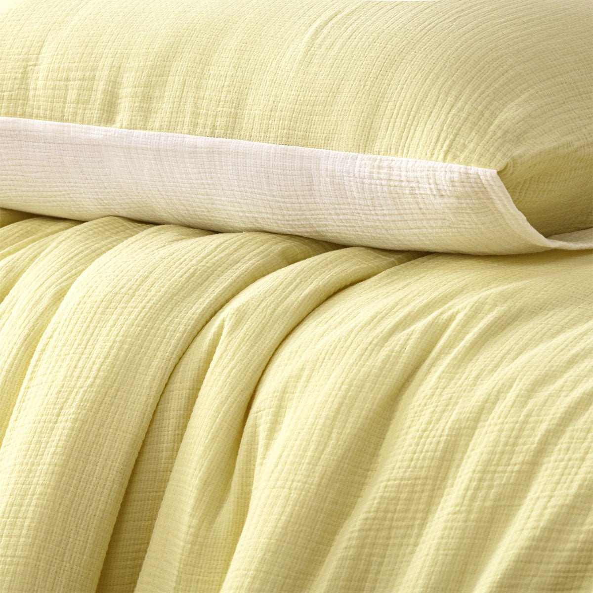 White - Butter Reversible | Cotton Gauze Quilt Cover Set | Queen