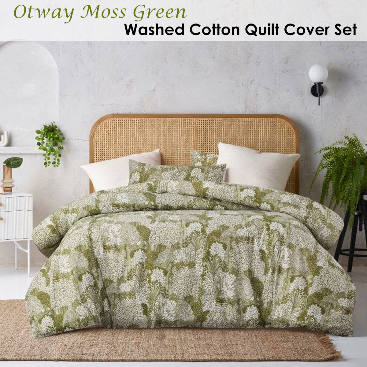 Accessorize Betty Otway Moss Green Washed Cotton Printed Quilt Cover Set King