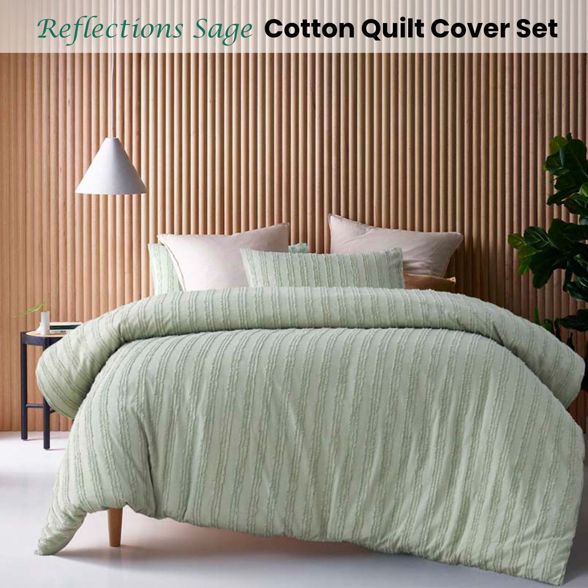 Vintage Design Homewares Reflections Sage Cotton Quilt Cover Set King