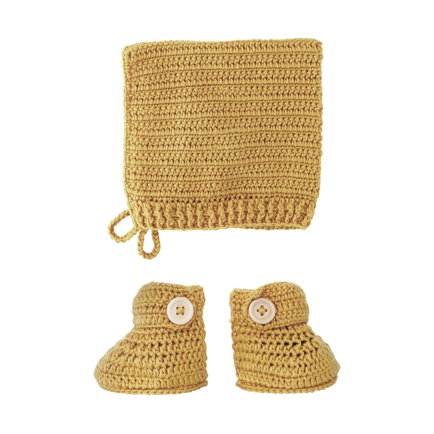 Handmade Crochet Bonnet & Bootie Set - Turmeric -The Mountain Merchant -OB Designs